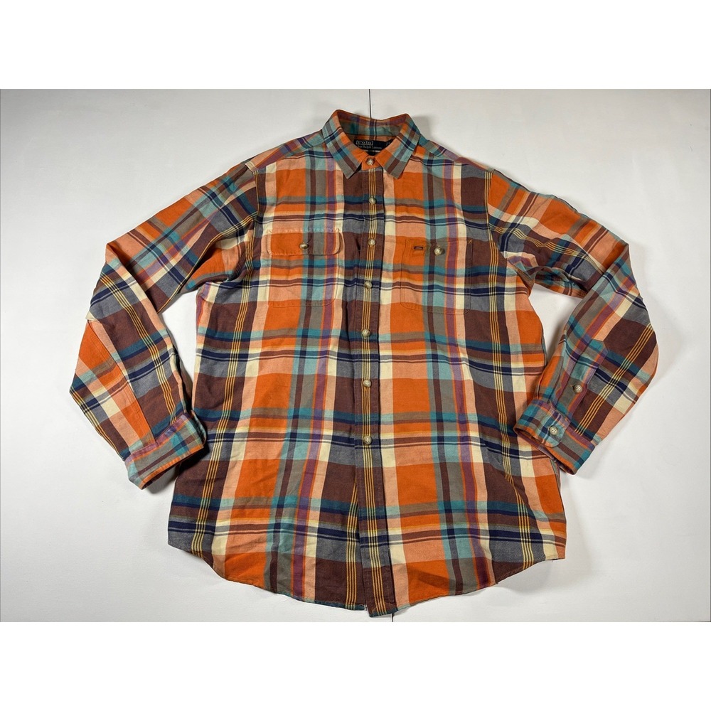 VTG Polo Ralph Lauren Men's Linen & Silk Plaid Button Up Shirt Size L